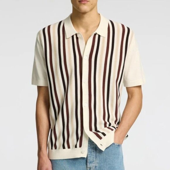 Selected Homme Cream with Multi Striped Knitted Shirt - Picture 1 of 2